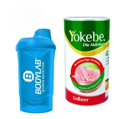 Yokebe Aktivkost Erdbeer Pulver (500g)   GRATIS Bodylab24 Shaker