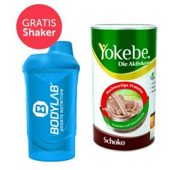 Yokebe Aktivkost Schoko Pulver (500g)   GRATIS Bodylab24 Shaker