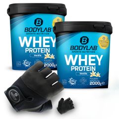 2 x 2kg Bodylab24 Whey Protein + Bodylab Handschuhe