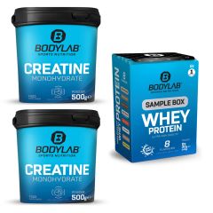 Bodylab Creatine Powder (2 x 500g) + Whey Protein Probierbox (8x30g)