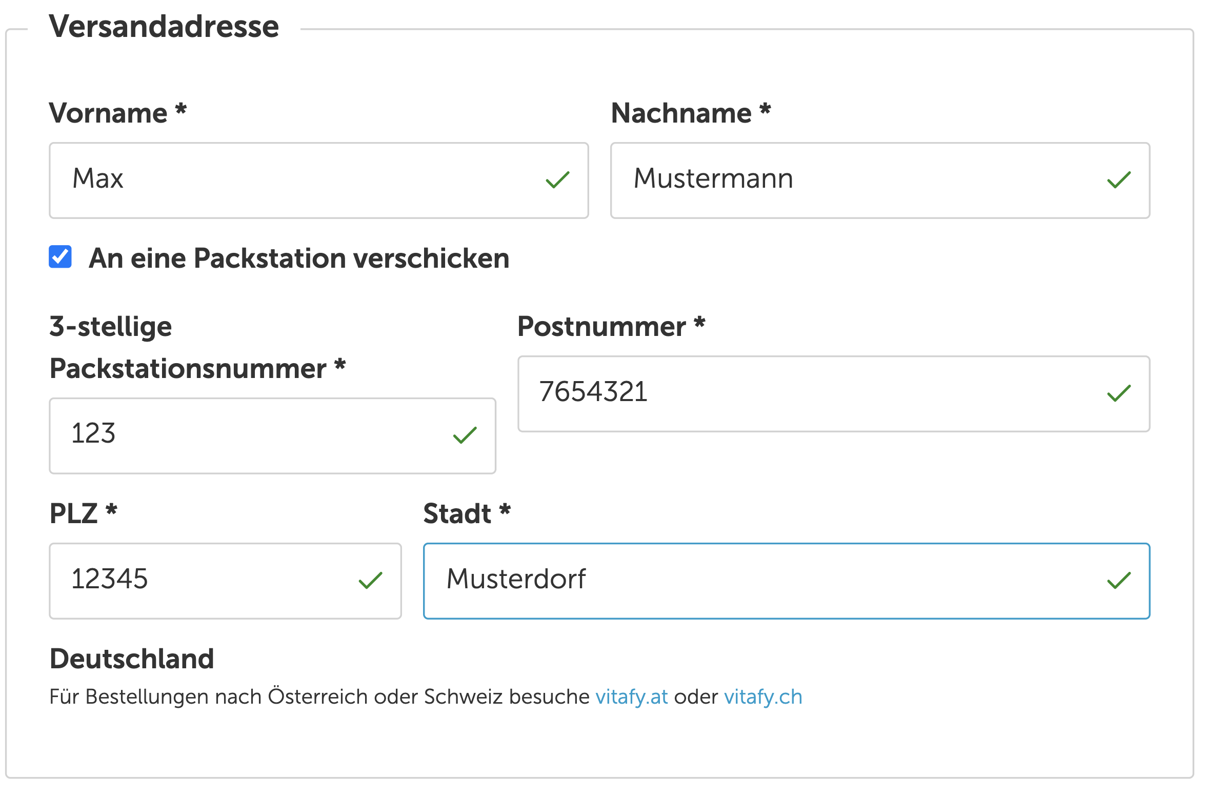 Beispiel für Lieferadresse Packstation