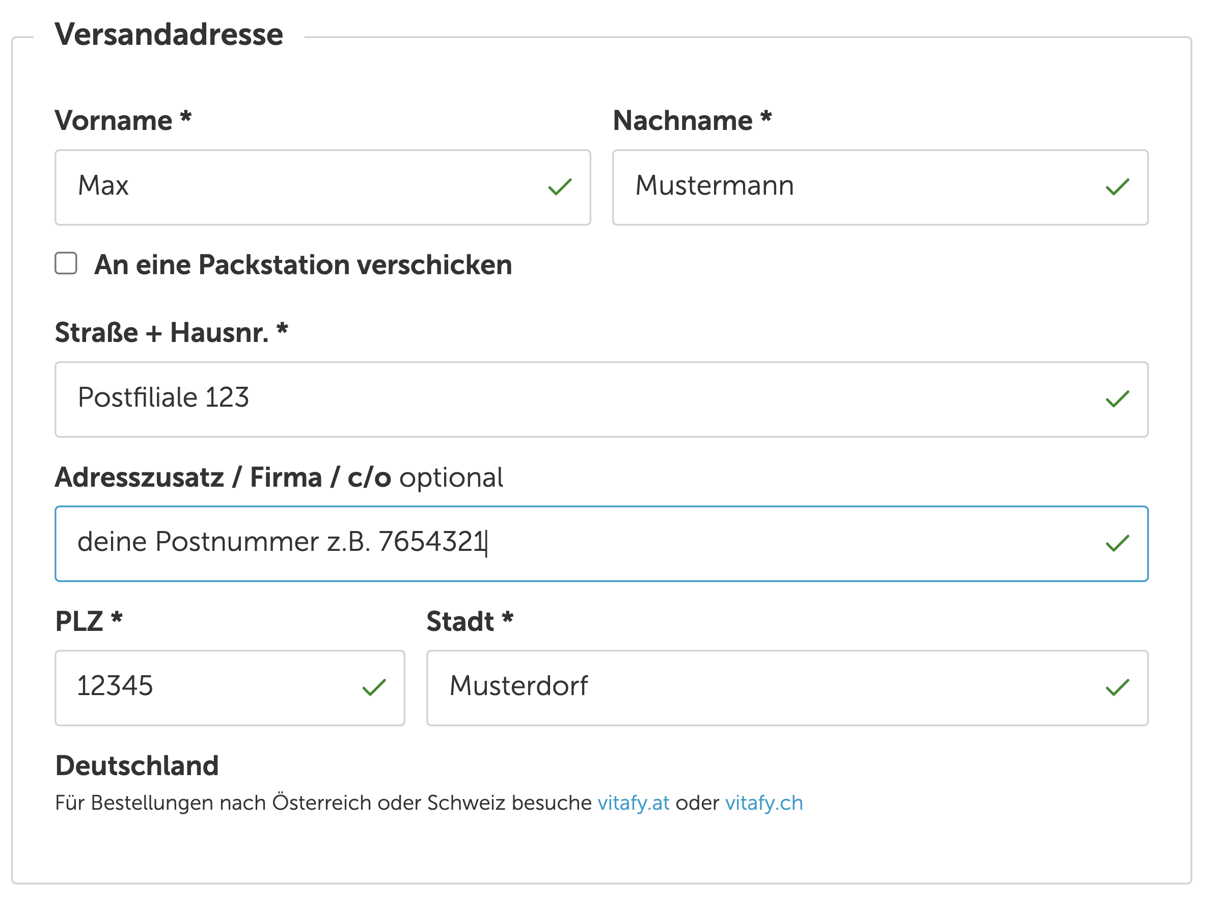 Beispiel für Lieferadresse Filiale