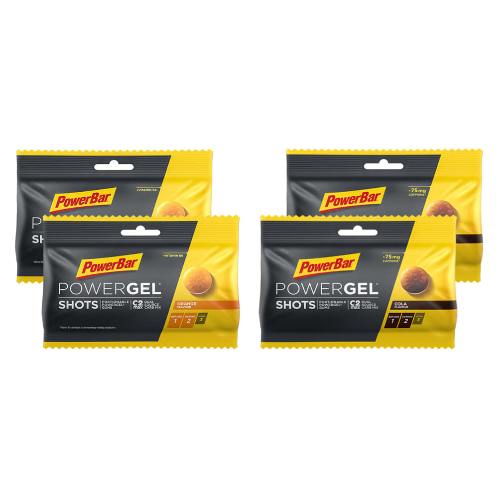 2 x Powergel Shots Orange (2x60g) + 2 x Powergel Shots Cola (mit Koffein) (2x60g)
