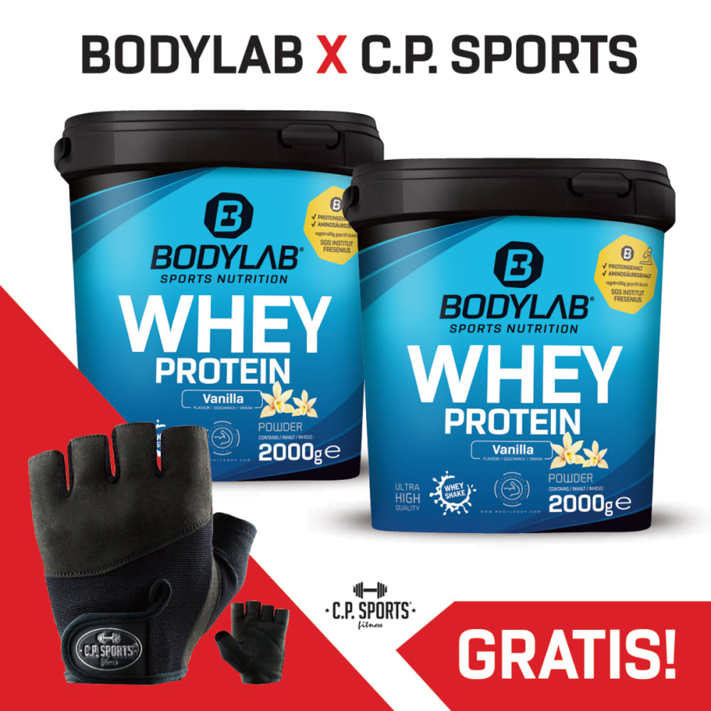 Bodylab24 2 x 2000g Bodylab24 Whey Protein + 1 x C.P. Sports professionele handschoenen