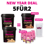 EXKLUSIVER DEAL: 5für2 Protein Coffee mit GRATIS Protein Coffee + Zero Sugar Drinks 5er Set & Shaker