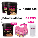 EXKLUSIVER DEAL: 5für2 Protein Coffee mit GRATIS Protein Coffee + Zero Sugar Drinks 5er Set & Shaker