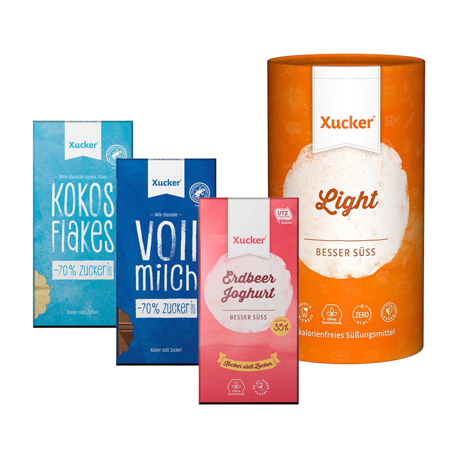 xucker light europ erythrit 1000g xylit vollmilchschokolade xukkolade 100g weisse schokolade crunchy coconux 100g xylit erdbeer joghurt schokolade 100g von xucker