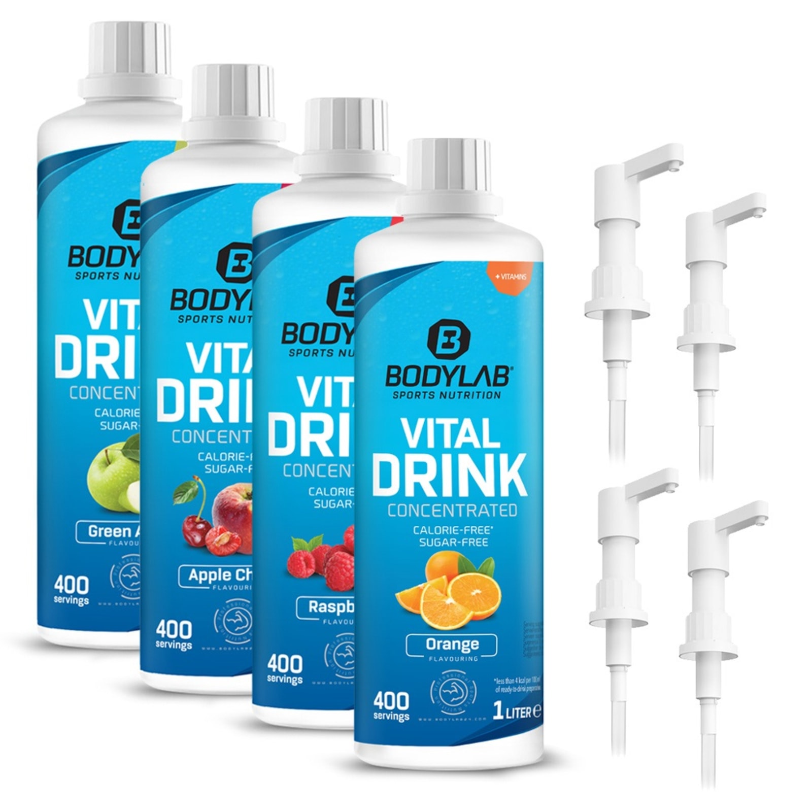 4 x Vital Drink Concentrated (je 1000ml) + 4 x Dosierpumpe/-spender