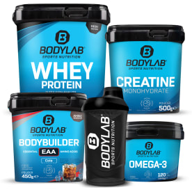 GYM-DEAL 4 - Whey + Creatine Powder + Omega-3 + Bodybuilder EAA en Shaker