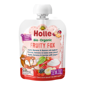Bio Fruity Fox - Pouchy Apfel, Banane & Beeren mit Joghurt, ab dem 8. Monat (85g)