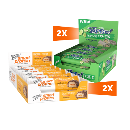 2 x Dextro Energy Cream´n Crunch (12x45g) + 2 x YIPPIE! Bar Fruits Lime Tarte (12x45g)