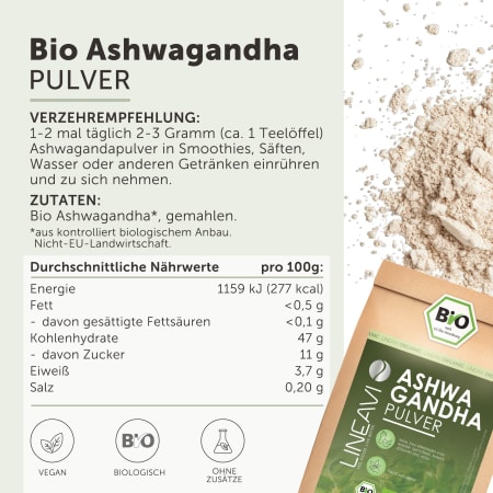 2 x LINEAVI Ashwagandha powder organic (1000g)