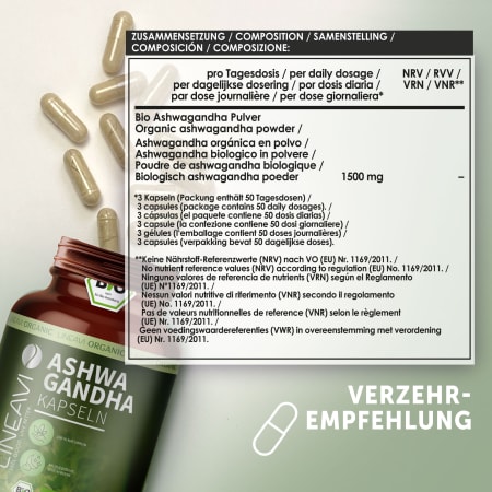 Doppelpack: LINEAVI Ashwagandha Kapseln bio (2x150 Kapseln)