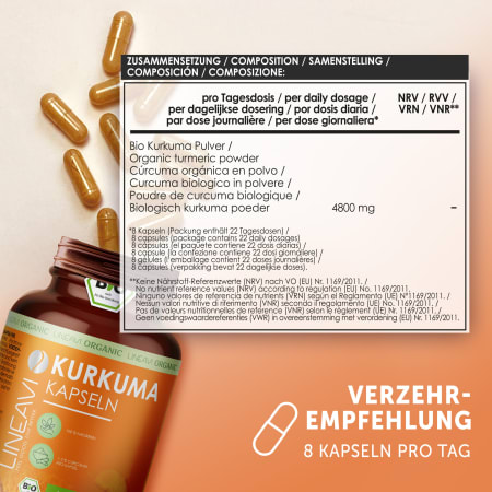 LINEAVI Kurkuma Kapseln bio (180 Kapseln)
