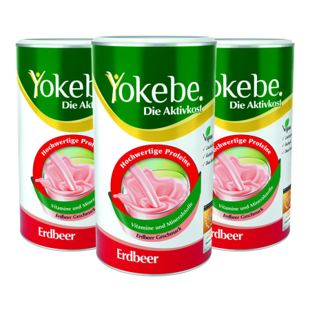3 x Yokebe Aktivkost Erdbeer Pulver (3x500g)