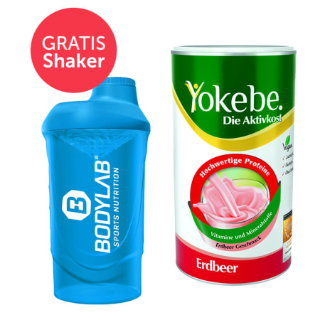 Yokebe Aktivkost Erdbeer Pulver (500g) + GRATIS Bodylab 24 Shaker