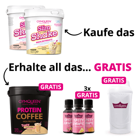 NEW YEAR DEAL: 5Für2 Abnehmpaket mit GRATIS Potein Coffee, 3x Tasty Drops und Shaker