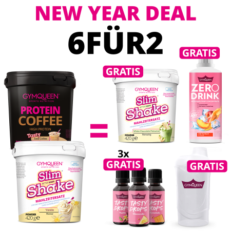 NEW YEAR DEAL: 6Für2 Abnehmpaket XL mit GRATIS Slim Shake, Zero Drink, 3x Tasty Drops und Shaker