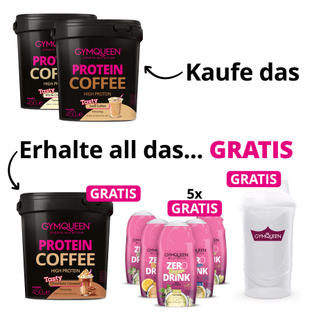 NEW YEAR DEAL: 5für2 Protein Coffee mit GRATIS Protein Coffee, Zero Sugar Drinks 5er Set & Shaker