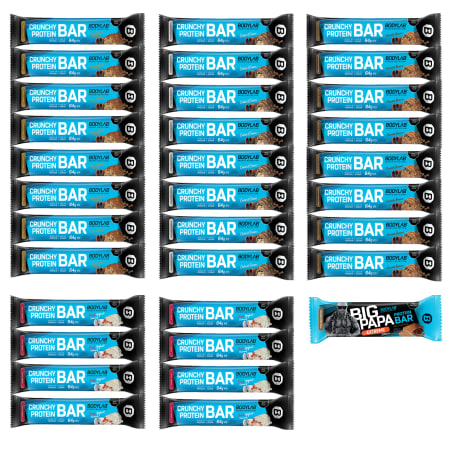 Crunchy Protein Bar MIX BOX (32x64g) + 1 GRATIS BIG PAPA Protein Bar Extreme - FLASH DEAL
