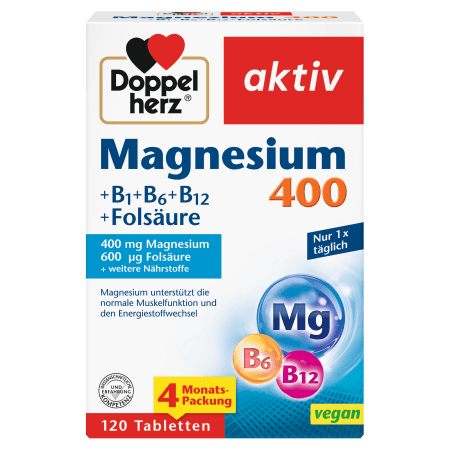 Magnesium 400 + B1 + B6 + B12 + Folsäure (120 Tabletten)