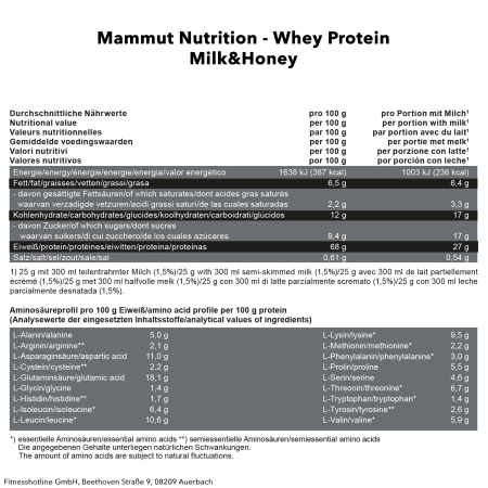 Mammut Whey Protein - 1000g - Milk & Honey