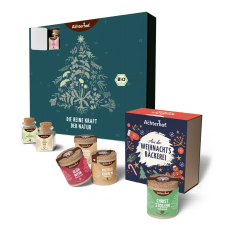 Premium Adventskalender Bio + Weihnachtsbäckerei Gewürzbox