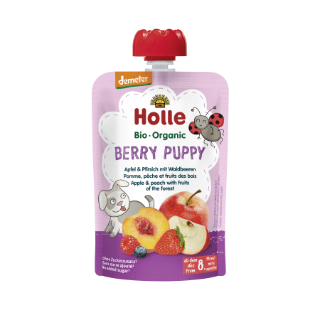 Demeter Berry Puppy - Pouchy Apfel & Pfirsich mit Waldbeere, ab dem 8. Monat (100g)