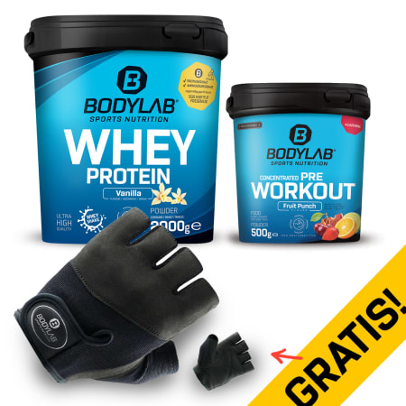 Pre Workout + Whey Protein Deal met handschoenen
