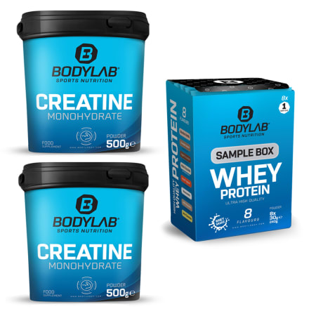 Bodylab Creatine Powder (2 x 500g) + Sample Box Whey Protein (8x30g)