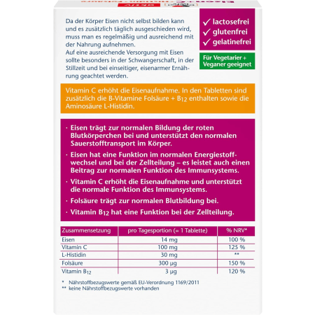 Eisen + C + Histidin + Folsäure (30 Tabletten)