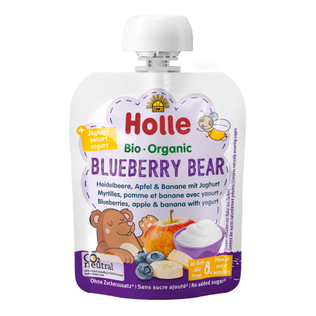 Bio Blueberry Bear - Pouchy Heidelbeere, Apfel & Banane mit Joghurt, ab dem 8. Monat (85g)