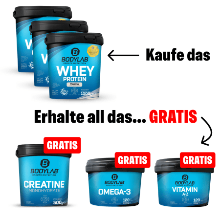 EXKLUSIVER DEAL: 6Für3 Protein-Powerpack mit Gratis Creatine + Omega-3 + Vitamin A-Z