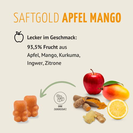 Saftgold Kurkuma Ingwer Gummies Apfel Mango + Zink (75 Stück)