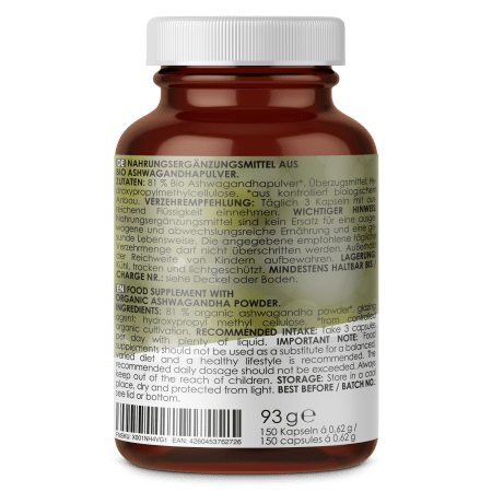 2 x LINEAVI Ashwagandha capsules organic (150 capsules)