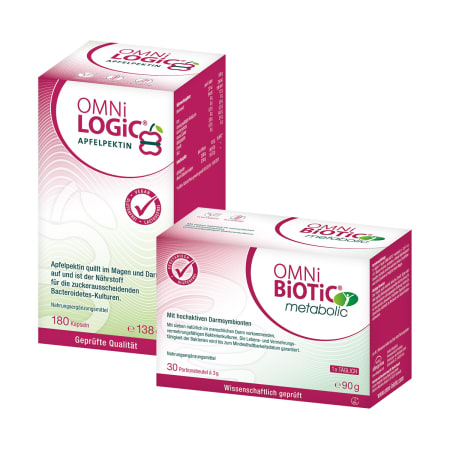 Wunschfigurpaket OMNi-BiOTiC® Metabolic Pulver (30x3g) + OMNi-LOGiC® Apfelpektin (180 Kapseln)