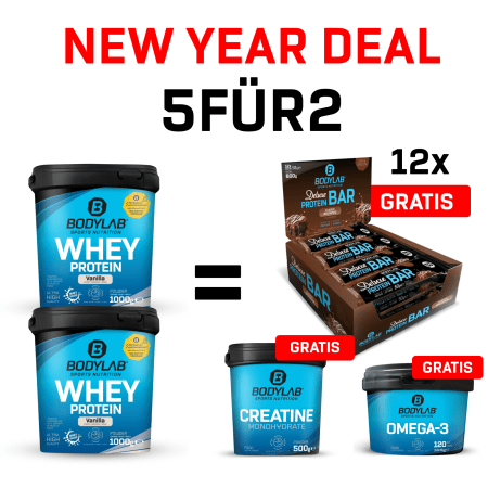 New Year Deal: 5voor2 Protein-Powerpakket met gratis Creatine + 12 x Deluxe Protein Bar + Omega-3