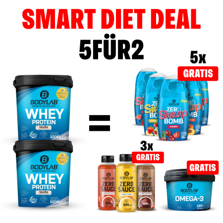 SECRET FLASHDEAL: 5Für2 Smart Diet-Powerpack mit Gratis Zero Saucen + Zero Sirup Bomb Mix + Omega-3