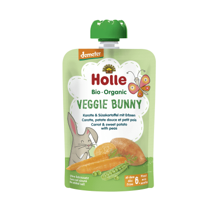 Demeter Veggie Bunny - Pouchy Karotte & Süsskartoffel mit Erbsen, ab dem 6. Monat (100g)