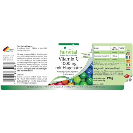 Vitamin C 1000mg mit Hagebutten (120 Tabletten)