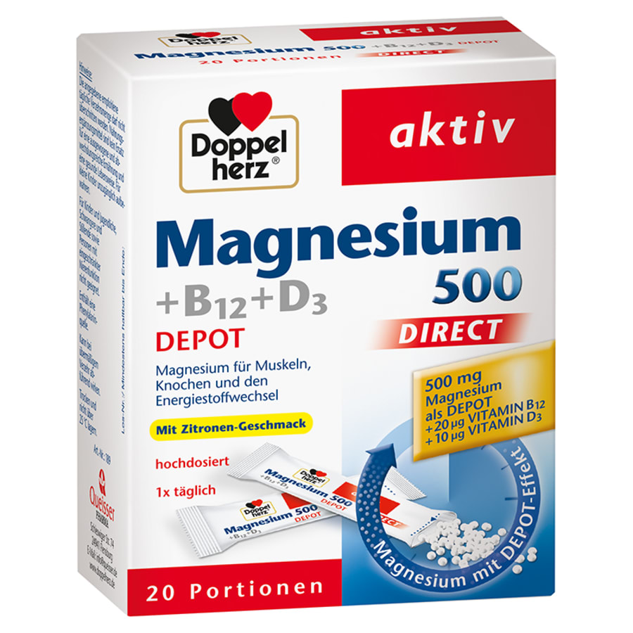 Magnesium 500 + B12 + D3 Depot direct (20x1,6g) von Doppelherz