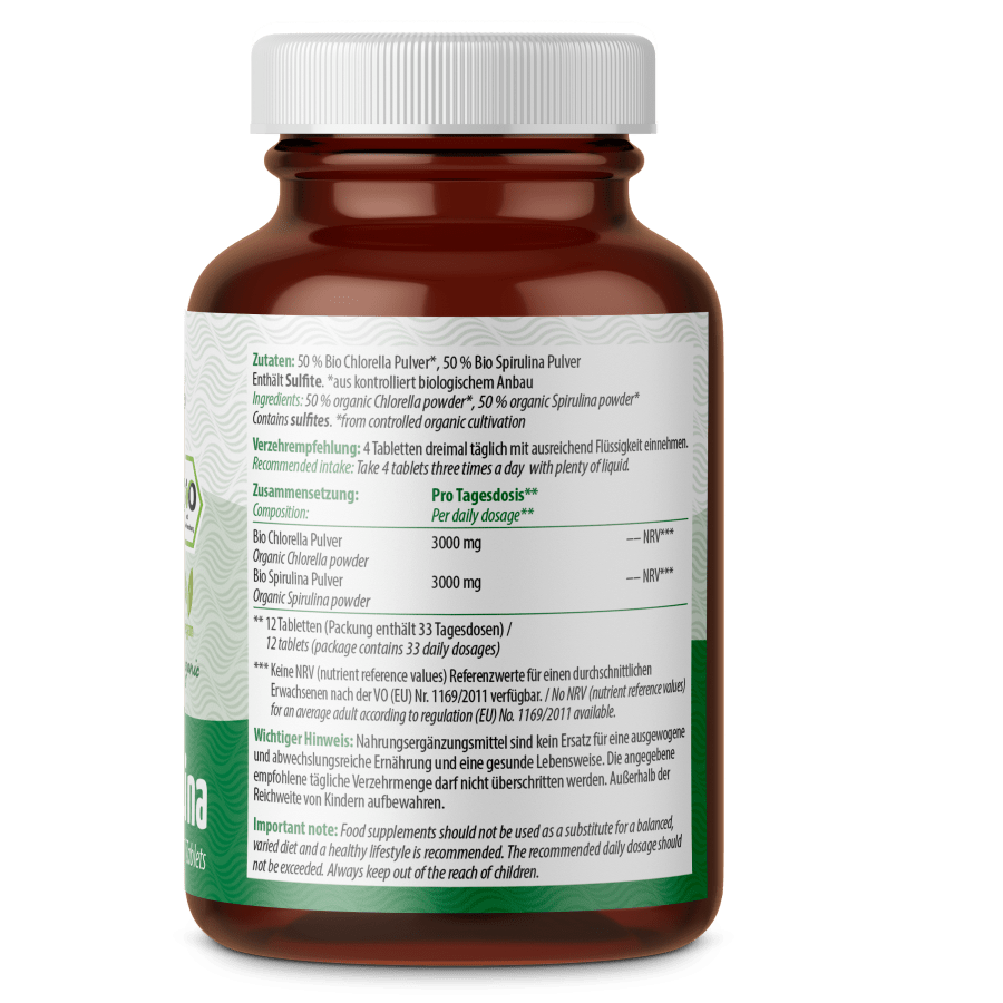 Spirulina Chlorella Algen Tabletten Bio (400 Tabletten) vom Achterhof