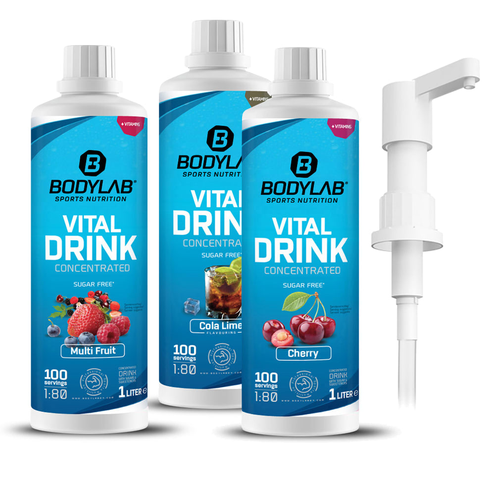 3 x Vital Drink Concentrated (je 1000ml) + Dosierpumpe von Bodylab