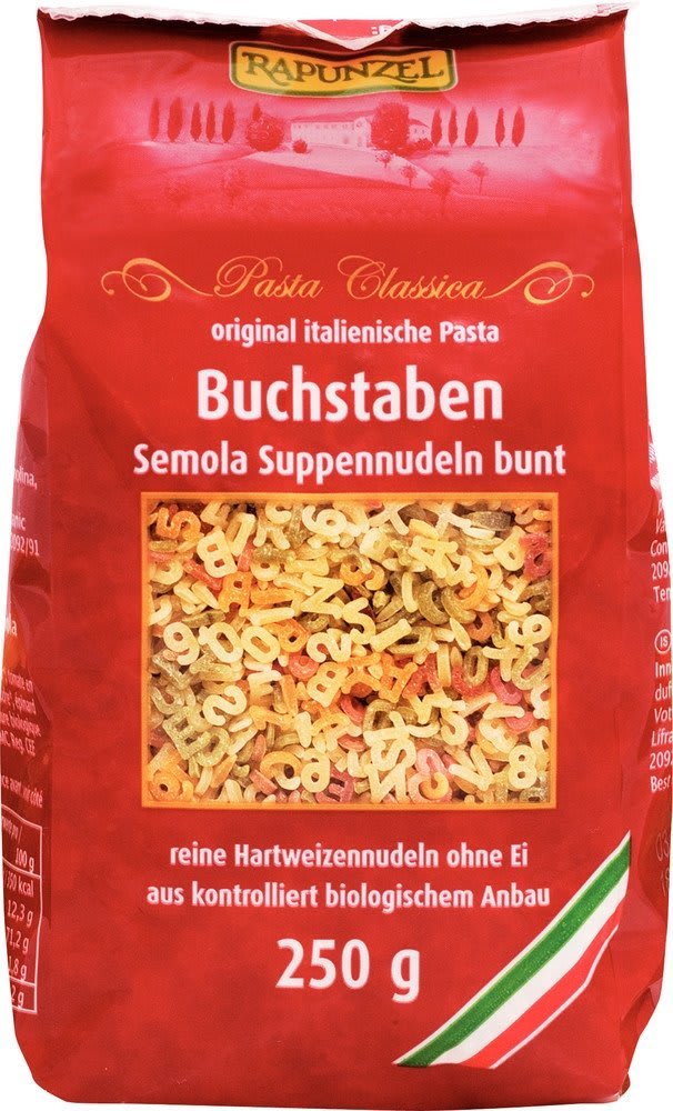 Buchstabensuppennudeln Semola bunt bio (250g)