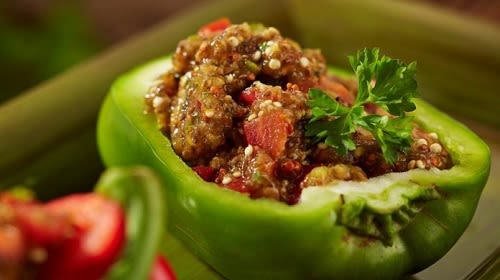 Chai chili vulling in groene paprika (veganistisch)