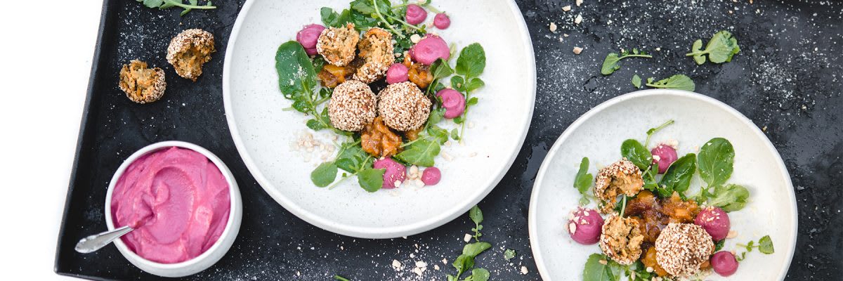 Nadia Damasos Süßkartoffel-Falafel mit Aprikosen-Chutney und Hummus ...