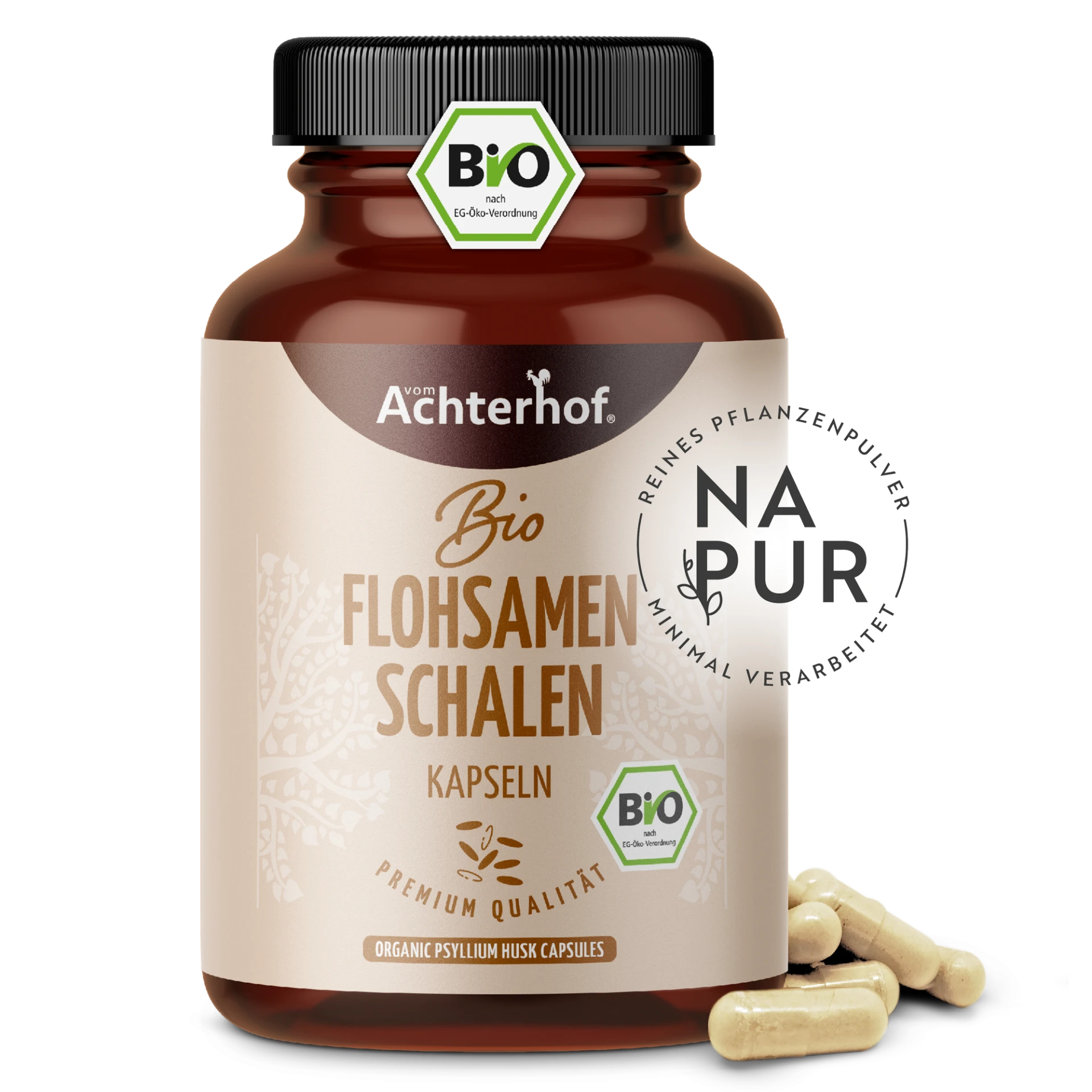 Flohsamenschalen Kapseln Bio (180 Kapseln) depicted