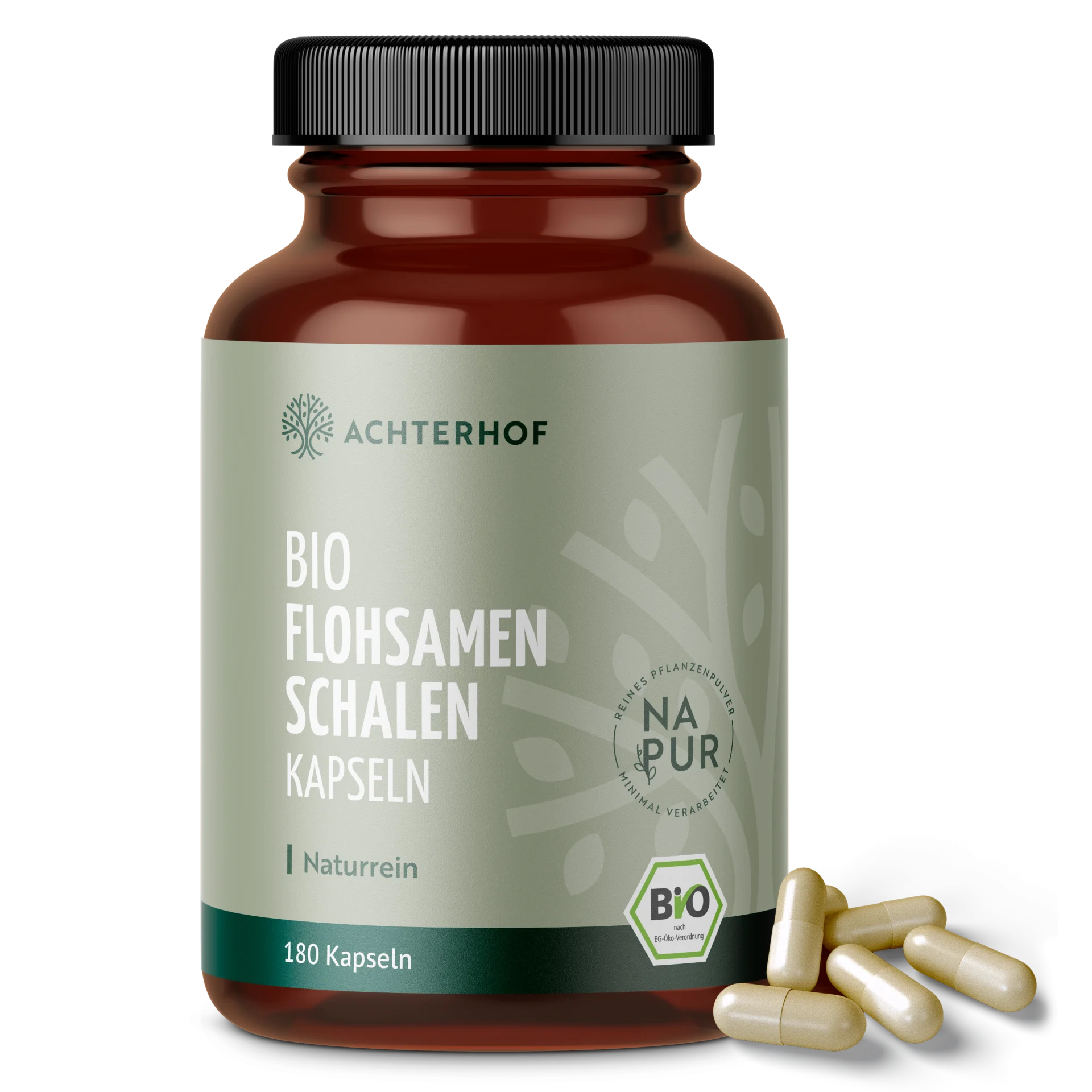 Flohsamenschalen Kapseln Bio (180 Kapseln) depicted