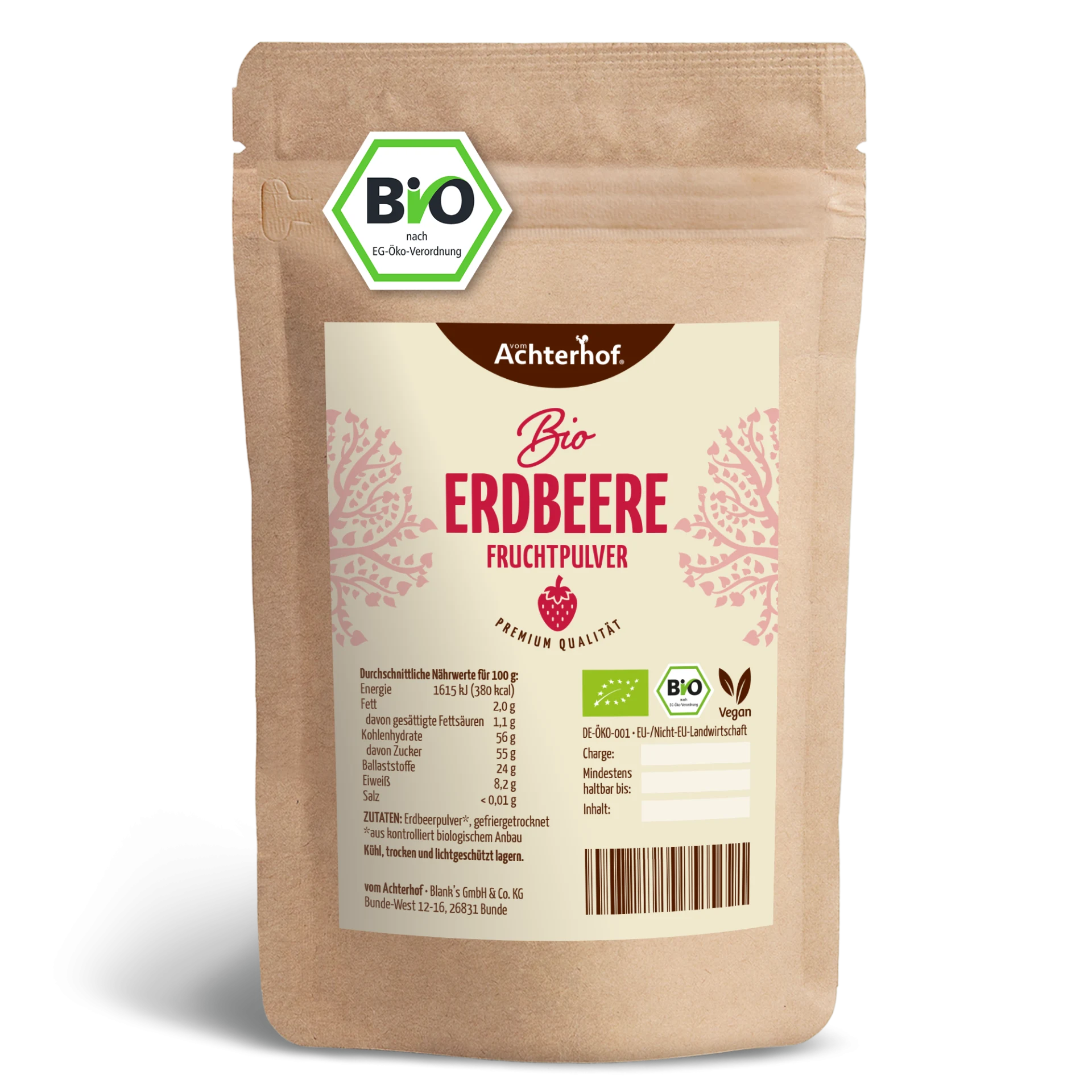 Bio Erdbeere Fruchtpulver (100g) depicted