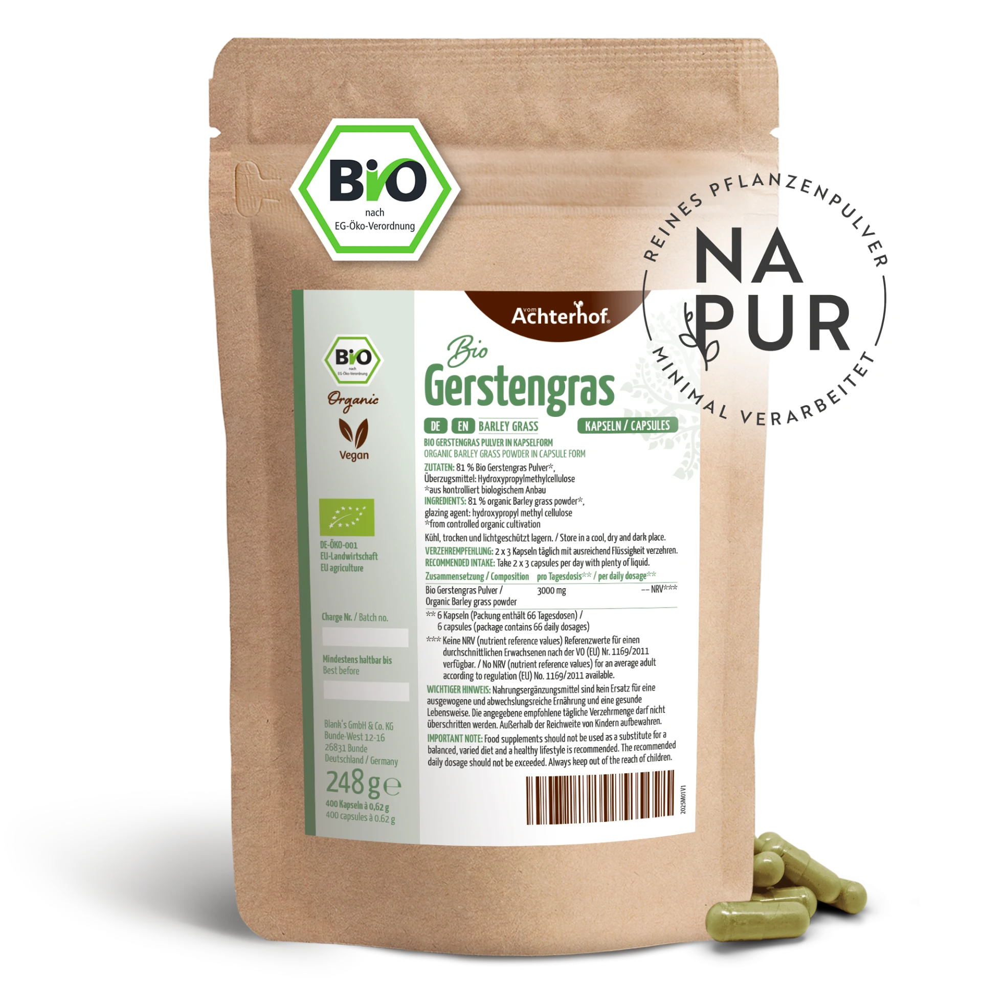Bio Gerstengras Kapseln Nachfüllpack (400 Kapseln) depicted